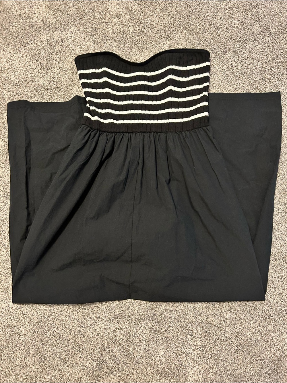 Black Strapless Maxi Dress with Striped Black and White Stripe Bodice